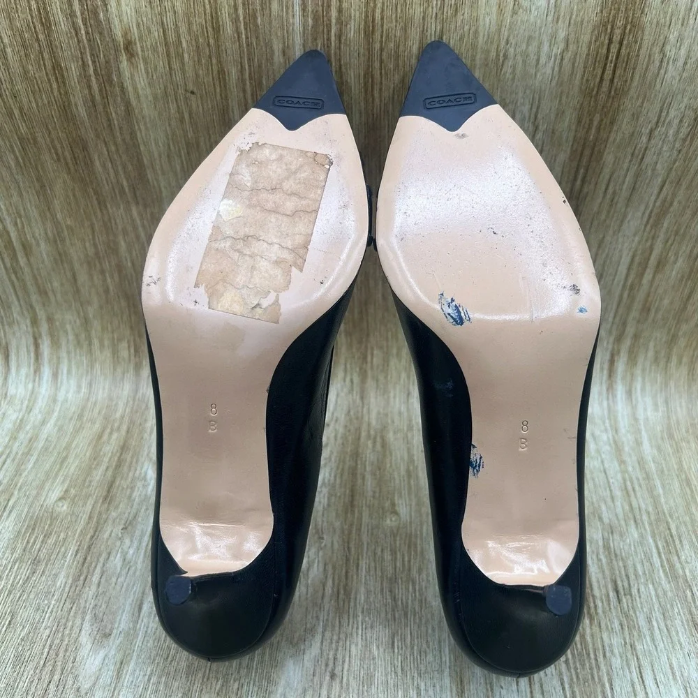Coach Pointed Toe Pumps Women's Size 8 B Black Button Pleated Stiletto Heels